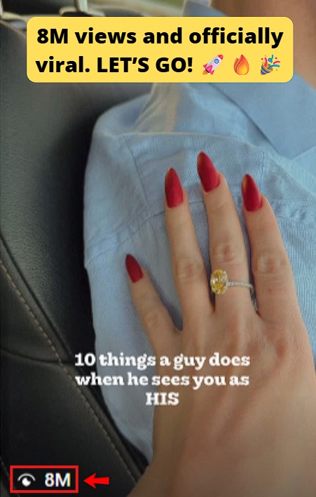Client relationship reel hit 8M views, marking a breakout viral performance on her recent content.