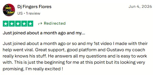 New member who joined about a month ago and had their first video go viral with coach support.