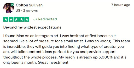 Increased his reach by 3,000% in just one month after joining Max’s content support team.
