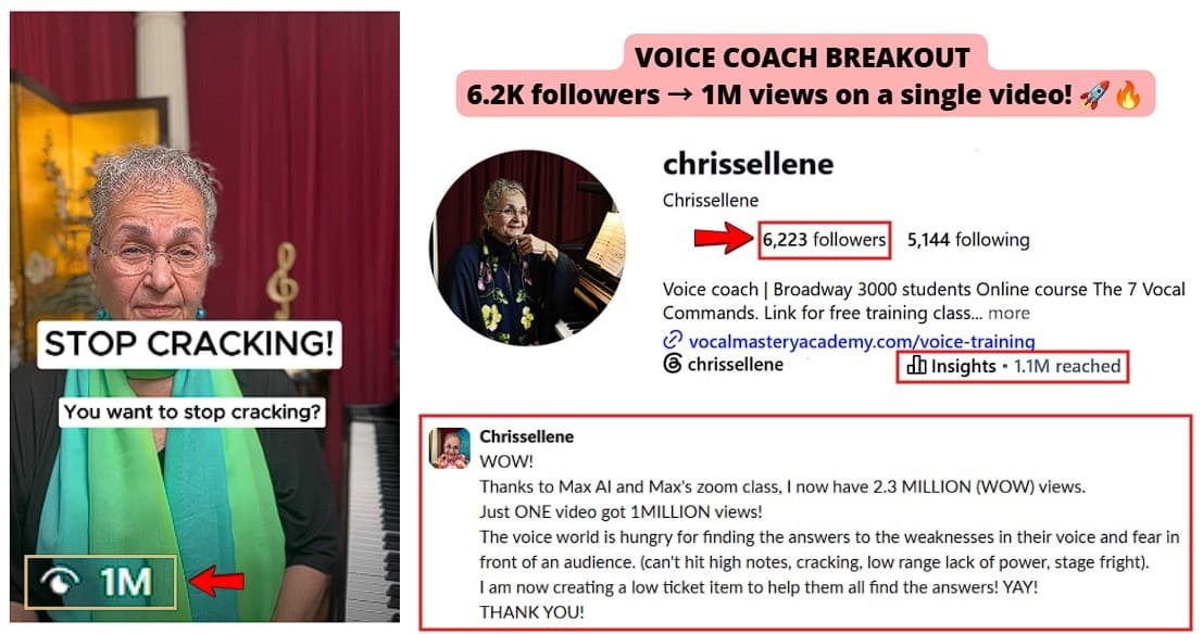 One voice coaching video alone hit 1 million views.