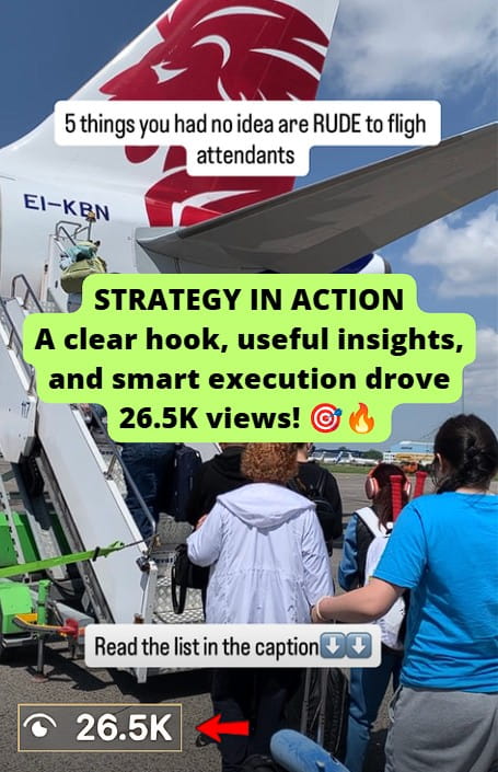 Smartphone_Freedom_Lifestyle_Review_1342 After implementing feedback, the client generated 26.5K views on her travel reel about rude behaviors toward flight attendants.