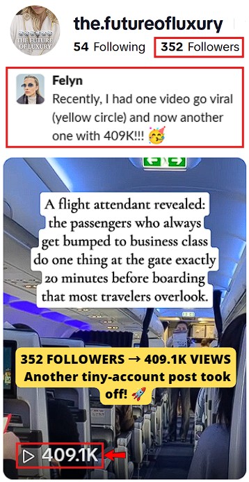 luxury travel TikTok exploded to 409.1K views with only 352 followers