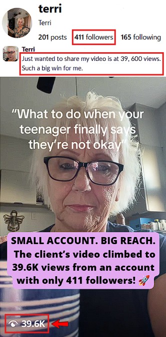 shared a major video win, with her post reaching 39.6k views