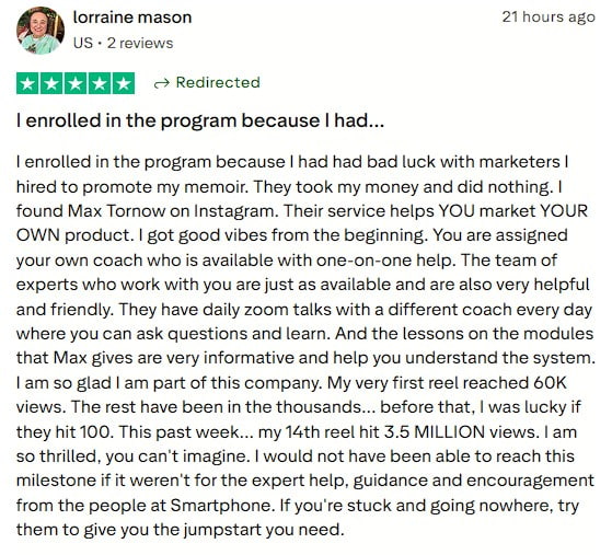 converted past marketing disappointment into a massive milestone, using expert coaching and module systems to scale her first reel to 60K views and her 14th post to an astounding 3.5M views