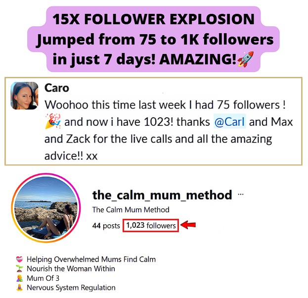 experienced an explosive account breakout in just 7 days, scaling her profile from 75 followers to 1k followers